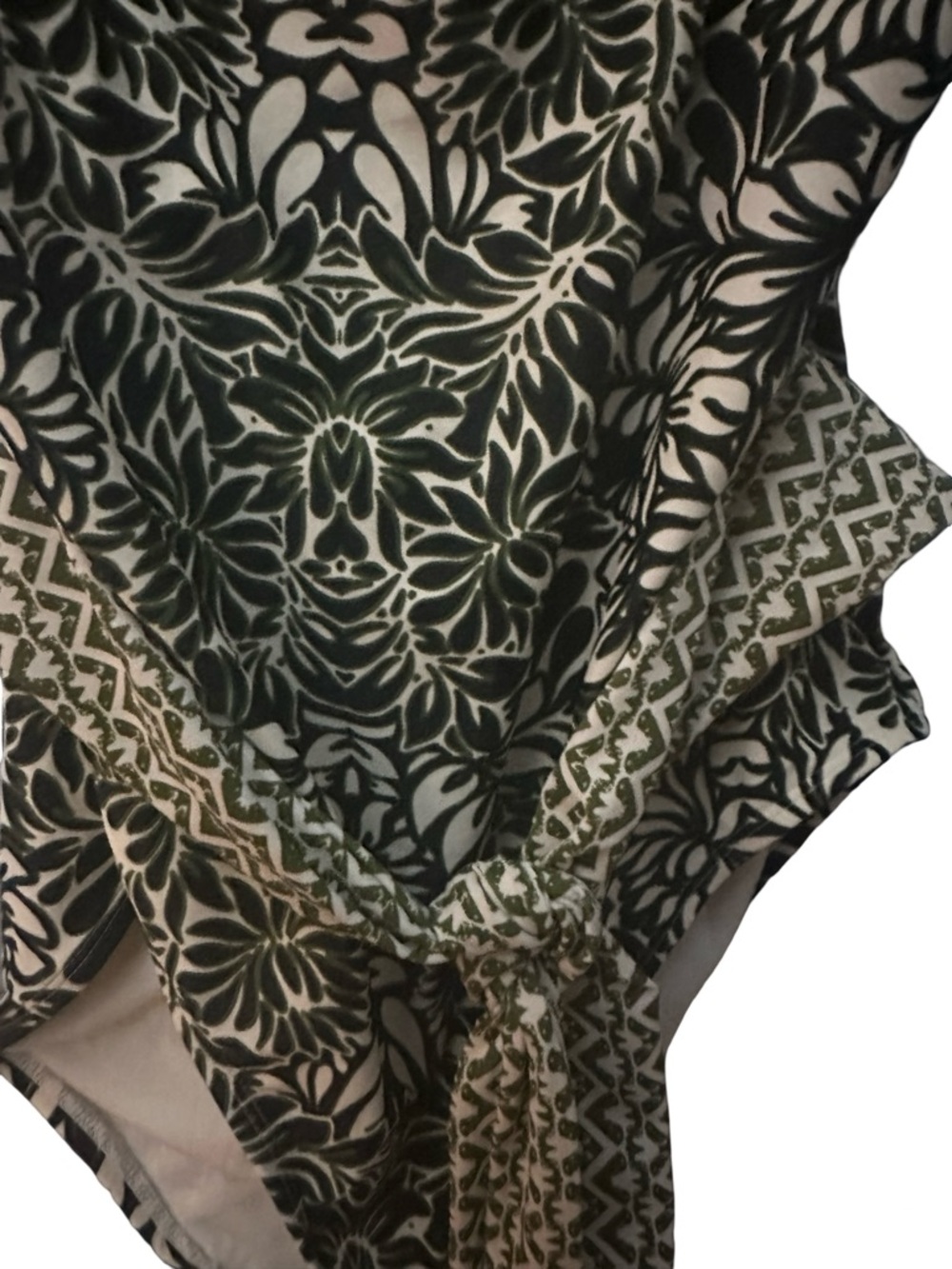 Ellen Tracy Army Green and Cream Floral Tank One-Piece - Picture 3 of 8